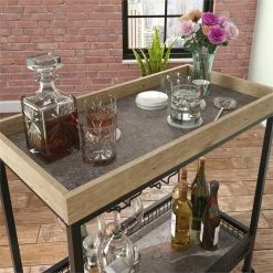 Deals 🥰 Sauder Market Commons Engineered Wood And Metal Bar Cart In Prime Oak 😍 -Guest Chairs Sales 2628382 6 L