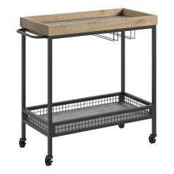 Deals 🥰 Sauder Market Commons Engineered Wood And Metal Bar Cart In Prime Oak 😍