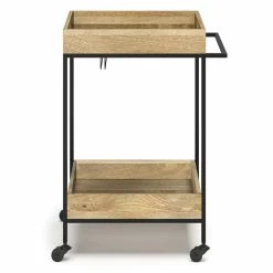 Best Pirce 🥰 Simpli Home Simons Modern Industrial Solid Mango Wood And Metal Bar Cart In Natural 🌟 -Guest Chairs Sales 2628392 2 L