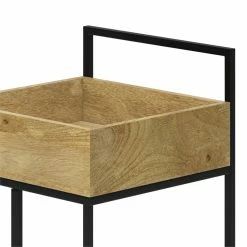 Budget ⌛ Simpli Home Hobbs Modern Industrial Solid Mango Wood And Metal Bar Cart In Natural 🥰 -Guest Chairs Sales 2628396 1 L