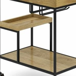 Brand new ⌛ Simpli Home Barnes Wood And Metal Modern Industrial Bar Cart In Natural 👏 -Guest Chairs Sales 2628403 2 L