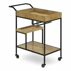 Brand new β Simpli Home Barnes Wood And Metal Modern Industrial Bar Cart In Natural π