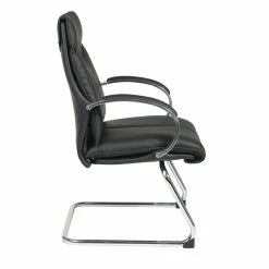 Budget 🛒 Office Star Mid Back Visitors Black Leather Chair 🤩 -Guest Chairs Sales 331744 2 L