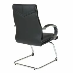 Budget 🛒 Office Star Mid Back Visitors Black Leather Chair 🤩 -Guest Chairs Sales 331744 4 L