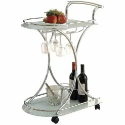 Best Sale π Coaster Glass Top Bar Cart In Chrome And White π