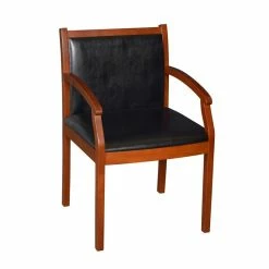 Cheapest 🔔 Regency Vinyl Regent Vinyl Side Guest Chair In Cherry Wood And Black 👍