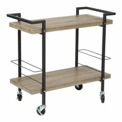 Cheap 👏 Office Star Maxwell Serving Cart In Ash Brown Veneer Finish With Black Steel Frame 🧨