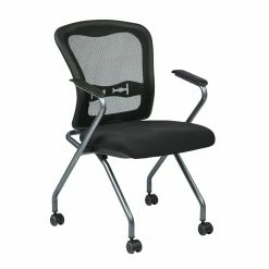 New ❤️ Office Star Set Of 2 Deluxe Folding Chair With Arms In Coal Black Fabric ✔️