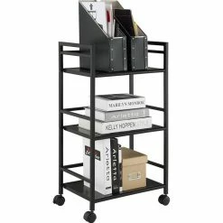 New ⭐ Ameriwood Home Altra Furniture Marshall 3 Shelf Metal Rolling Utility Cart In Black ⭐ -Guest Chairs Sales 484473 3 L