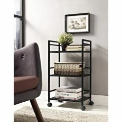 New ⭐ Ameriwood Home Altra Furniture Marshall 3 Shelf Metal Rolling Utility Cart In Black ⭐ -Guest Chairs Sales 484473 5 L