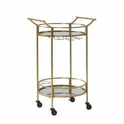 New β Linon Round Metal And Mirror Bar Cart In Gold β¨