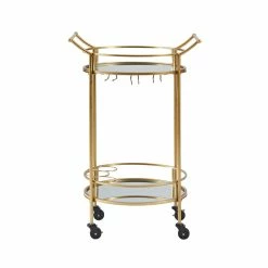 New ⌛ Linon Round Metal And Mirror Bar Cart In Gold ✨ -Guest Chairs Sales 620845 18 L
