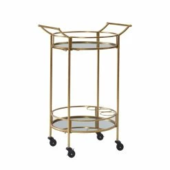 New ⌛ Linon Round Metal And Mirror Bar Cart In Gold ✨ -Guest Chairs Sales 620845 20 L