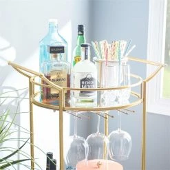 New ⌛ Linon Round Metal And Mirror Bar Cart In Gold ✨ -Guest Chairs Sales 620845 23 L