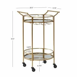 New ⌛ Linon Round Metal And Mirror Bar Cart In Gold ✨ -Guest Chairs Sales 620845 24 L